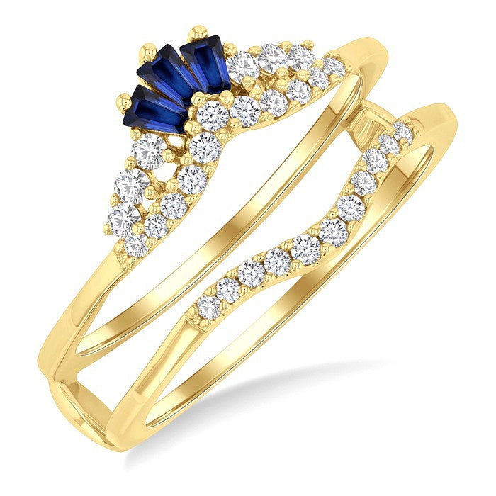 2.55x1.8 MM Baguette Cut Sapphire and 1/4 Ctw Round Cut Diamond Crown Precious Insert Ring in 14K Yellow Gold