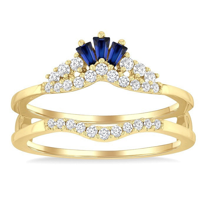 2.55x1.8 MM Baguette Cut Sapphire and 1/4 Ctw Round Cut Diamond Crown Precious Insert Ring in 14K Yellow Gold