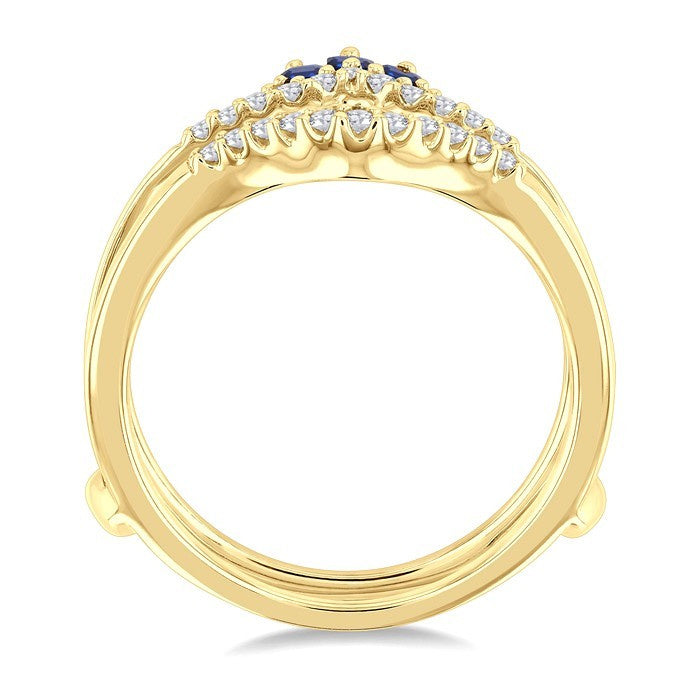 2.55x1.8 MM Baguette Cut Sapphire and 1/4 Ctw Round Cut Diamond Crown Precious Insert Ring in 14K Yellow Gold