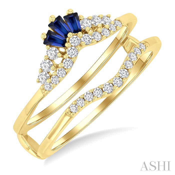 2.55x1.8 MM Baguette Cut Sapphire and 1/4 Ctw Round Cut Diamond Crown Precious Insert Ring in 14K Yellow Gold