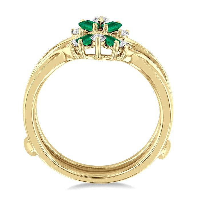 3X1.75 MM Baguette Cut Emerald and 1/6 Ctw Round Cut Diamond Precious Insert Ring in 14K Yellow Gold