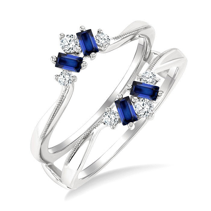 3X1.75 MM Baguette Cut Sapphire and 1/6 Ctw Round Cut Diamond Precious Insert Ring in 14K White Gold
