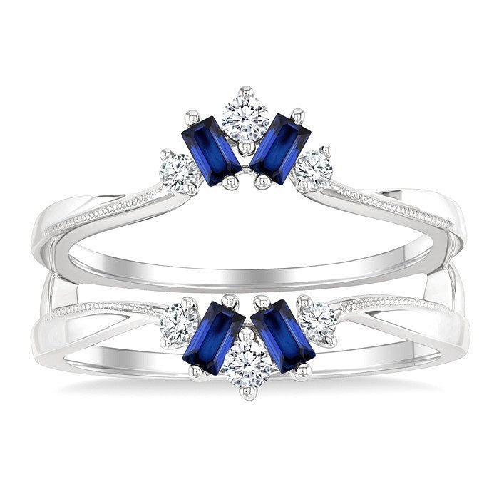 3X1.75 MM Baguette Cut Sapphire and 1/6 Ctw Round Cut Diamond Precious Insert Ring in 14K White Gold