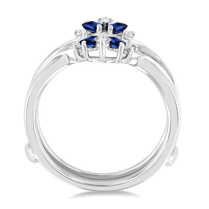 3X1.75 MM Baguette Cut Sapphire and 1/6 Ctw Round Cut Diamond Precious Insert Ring in 14K White Gold