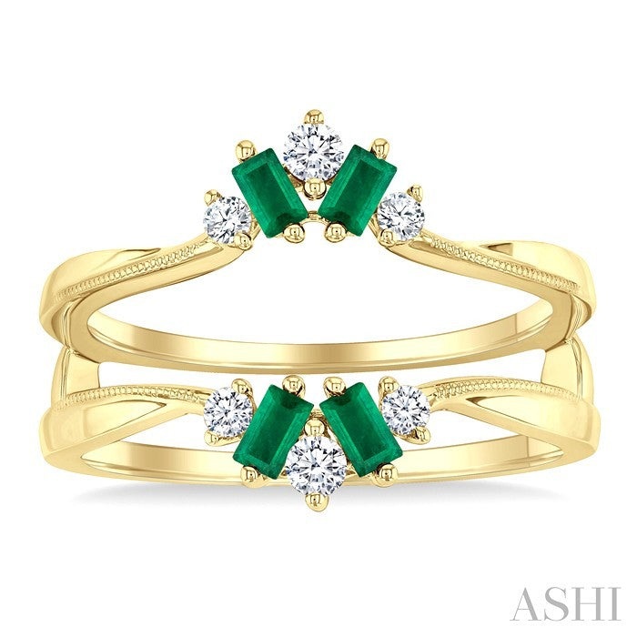 3X1.75 MM Baguette Cut Emerald and 1/6 Ctw Round Cut Diamond Precious Insert Ring in 14K Yellow Gold