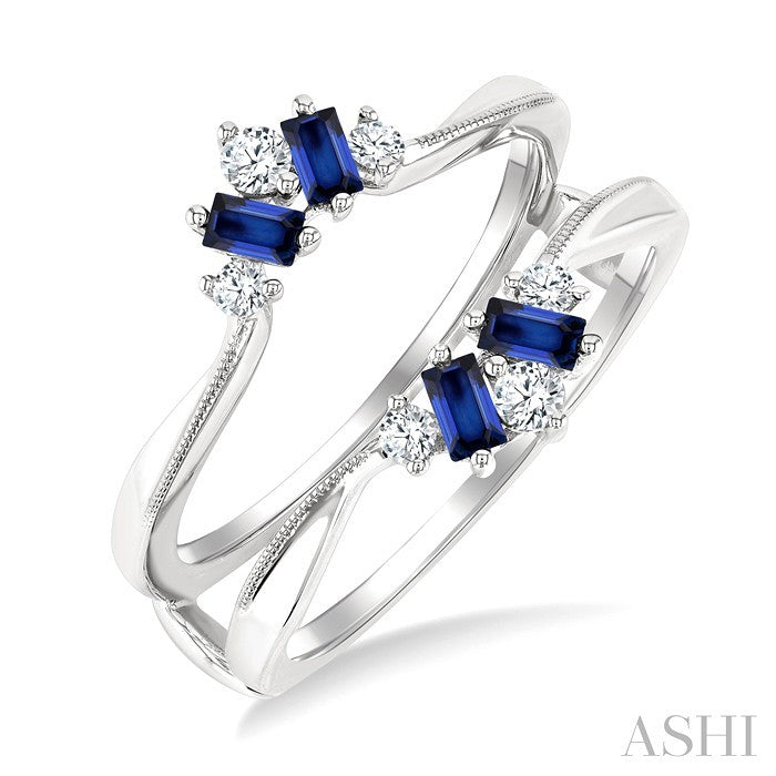 3X1.75 MM Baguette Cut Sapphire and 1/6 Ctw Round Cut Diamond Precious Insert Ring in 14K White Gold