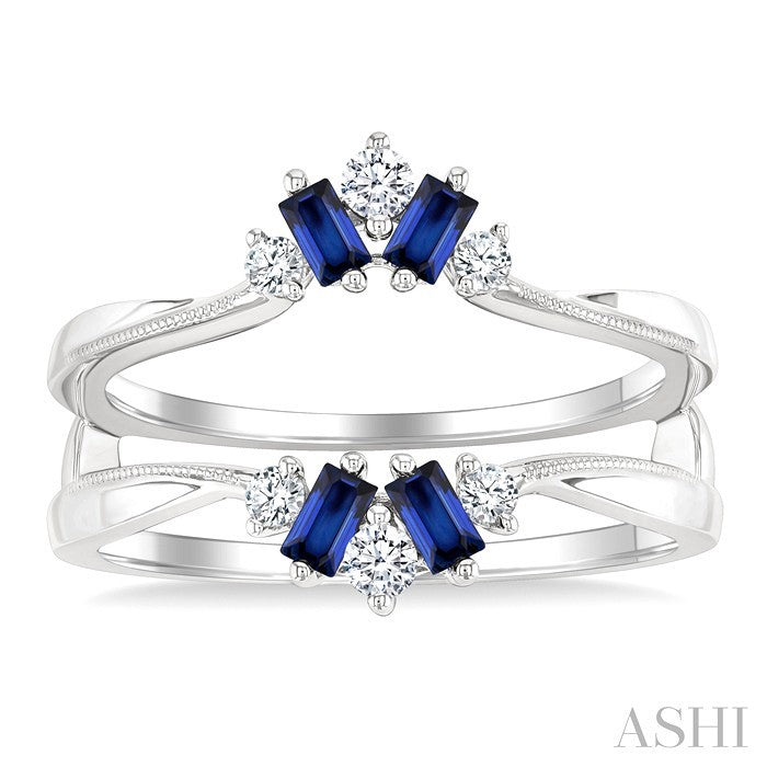 3X1.75 MM Baguette Cut Sapphire and 1/6 Ctw Round Cut Diamond Precious Insert Ring in 14K White Gold