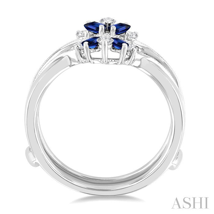 3X1.75 MM Baguette Cut Sapphire and 1/6 Ctw Round Cut Diamond Precious Insert Ring in 14K White Gold