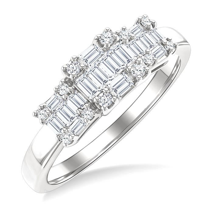 1/2 Ctw Past, Present & Future Baguette and Round Cut Diamond Fusion Fashion Ring in 14K White Gold