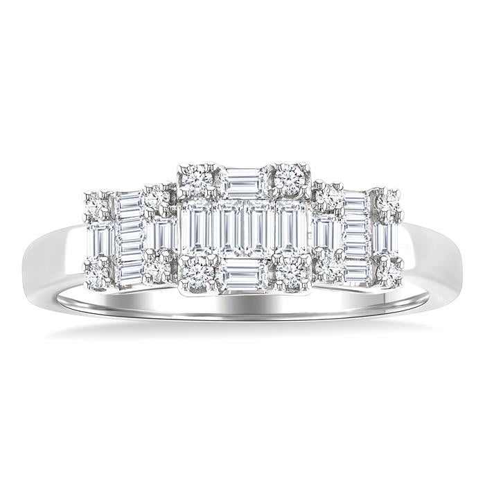 1/2 Ctw Past, Present & Future Baguette and Round Cut Diamond Fusion Fashion Ring in 14K White Gold