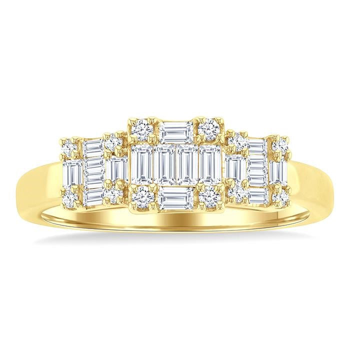 1/2 Ctw Past, Present & Future Baguette and Round Cut Diamond Fusion Fashion Ring in 14K Yellow Gold