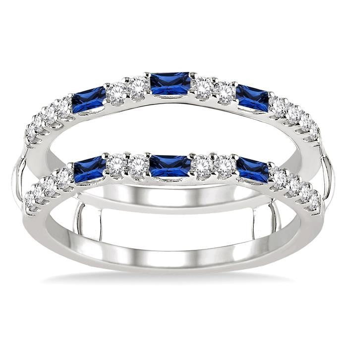 2.5 MM X 1.5 MM Baguette Cut Sapphire and 1/3 Ctw Round Cut Diamond Precious Insert Ring in 14K White Gold