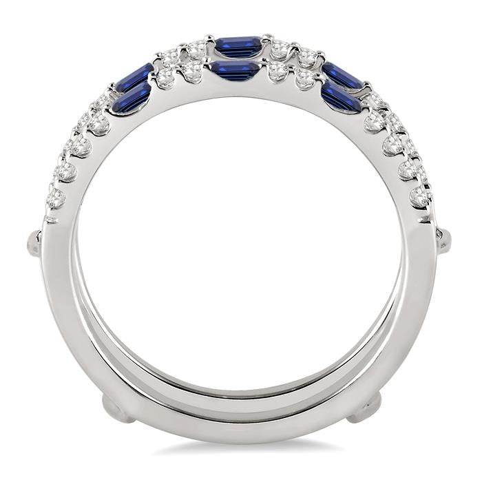 2.5 MM X 1.5 MM Baguette Cut Sapphire and 1/3 Ctw Round Cut Diamond Precious Insert Ring in 14K White Gold