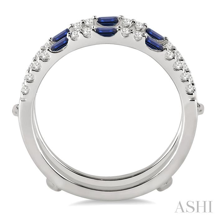 2.5 MM X 1.5 MM Baguette Cut Sapphire and 1/3 Ctw Round Cut Diamond Precious Insert Ring in 14K White Gold