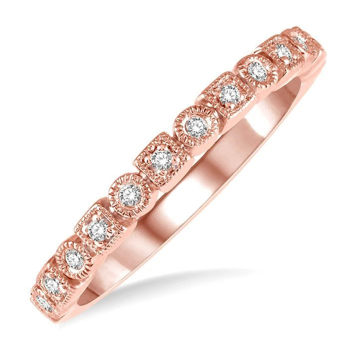1/10 Ctw Square & Circular Mount Round Cut Diamond Stackable Band in 14K Rose Gold