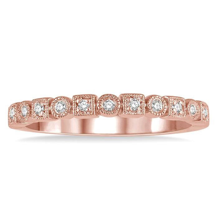 1/10 Ctw Square & Circular Mount Round Cut Diamond Stackable Band in 14K Rose Gold