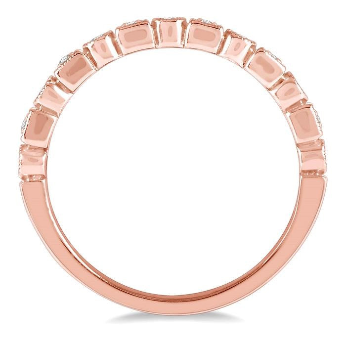 1/10 Ctw Square & Circular Mount Round Cut Diamond Stackable Band in 14K Rose Gold