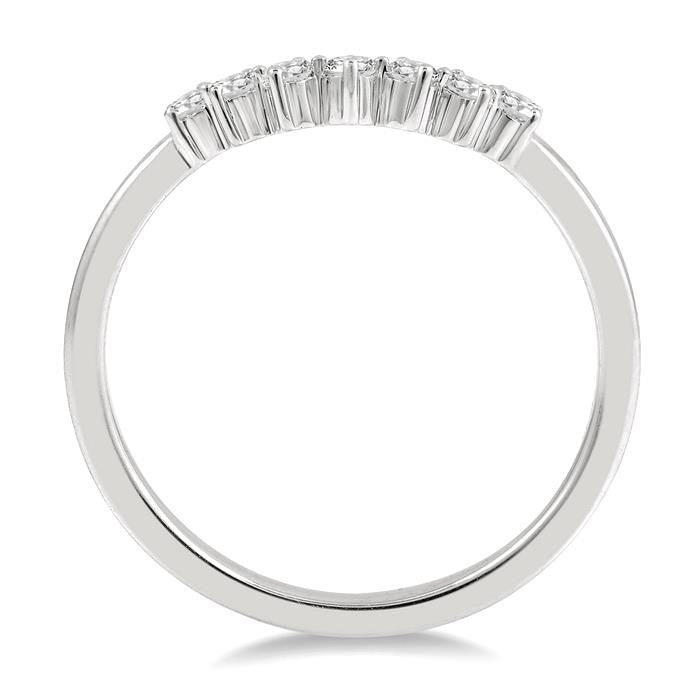 1/6 Ctw Vintage Circular Mount Curved Center Round Cut Diamond Wedding Band in 14K White Gold