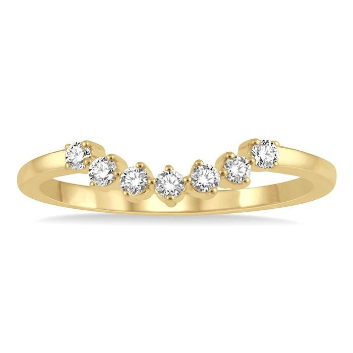 1/6 Ctw Vintage Circular Mount Curved Center Round Cut Diamond Wedding Band in 14K Yellow Gold