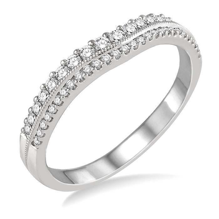1 Ctw Arched Center Round Cut Diamond Wedding Band in 14K White Gold