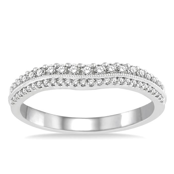 1 Ctw Arched Center Round Cut Diamond Wedding Band in 14K White Gold
