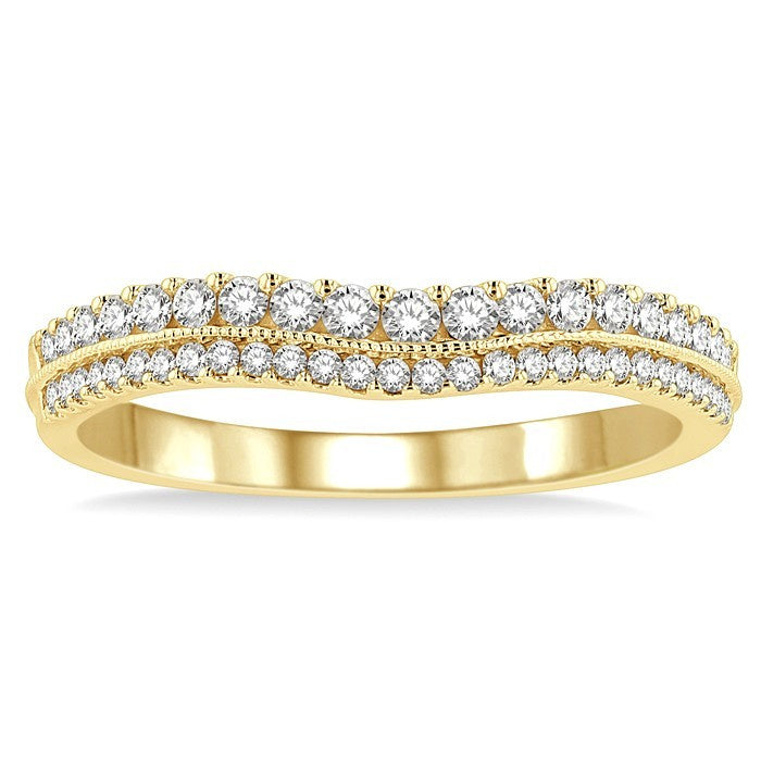 1/3 Ctw Twin Row Round Cut Diamond Wedding Band in 14K Yellow Gold