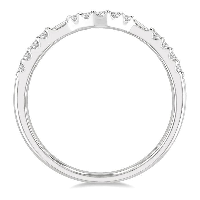 1/4 Ctw Curved Center Baguette and Round Cut Diamond Wedding Band in 14K White Gold