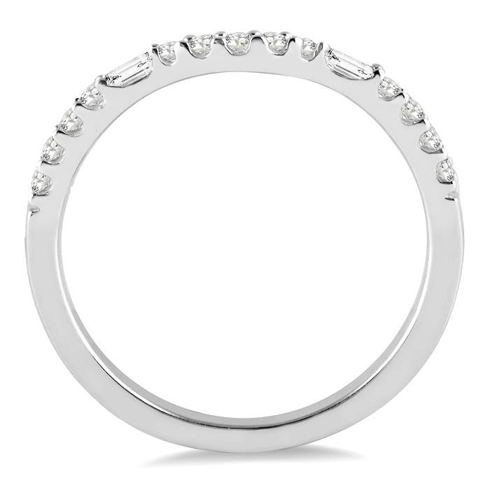 1/4 Ctw Curved Center Baguette and Round Cut Diamond Wedding Band in 14K White Gold