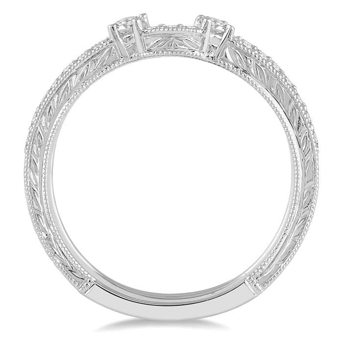 1/5 Ctw Curved Center Foliage Engraved Round Cut Diamond Wedding Band in 14K White Gold
