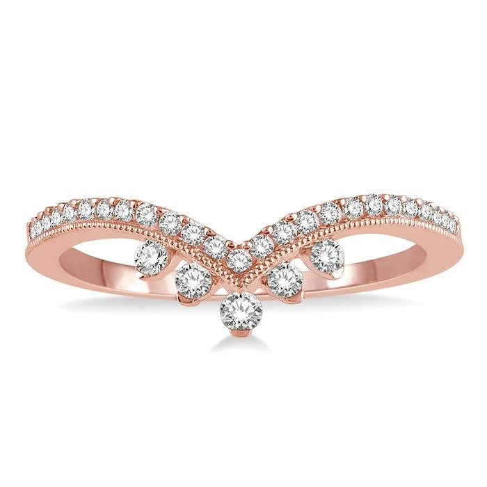 1/4 Ctw Chevron Shank Round Cut Diamond Band in 14K Rose Gold