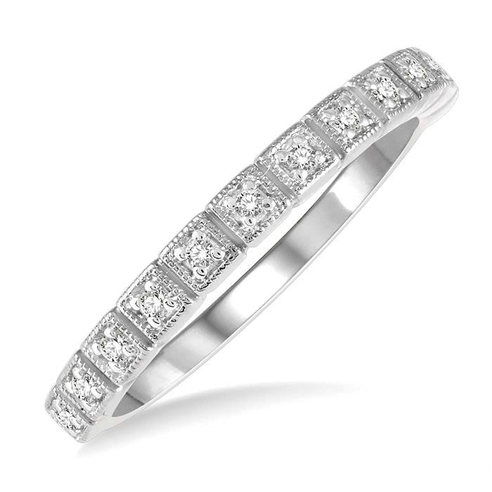 1/10 Ctw Square Mount Round Cut Diamond Stackable Band in 14K White Gold