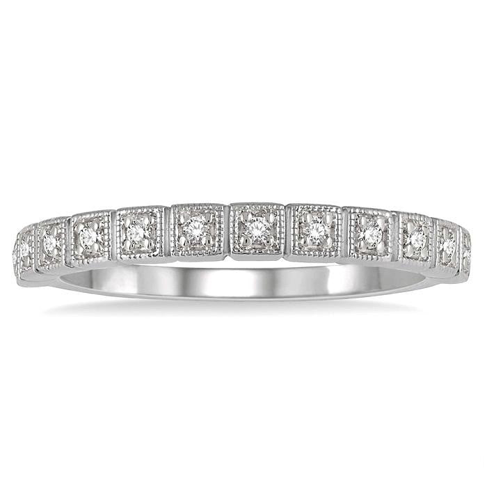 1/10 Ctw Square Mount Round Cut Diamond Stackable Band in 14K White Gold