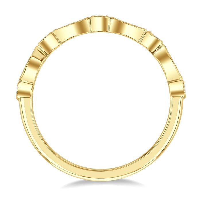 1/10 Ctw Marquise and Circular Motif Carved Round Cut Diamond Stackable Wedding Band in 14K Yellow Gold