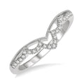 1/8 Ctw Milgrain Chevron Center Scallop Base Round Cut Diamond Wedding Band in 14K White Gold