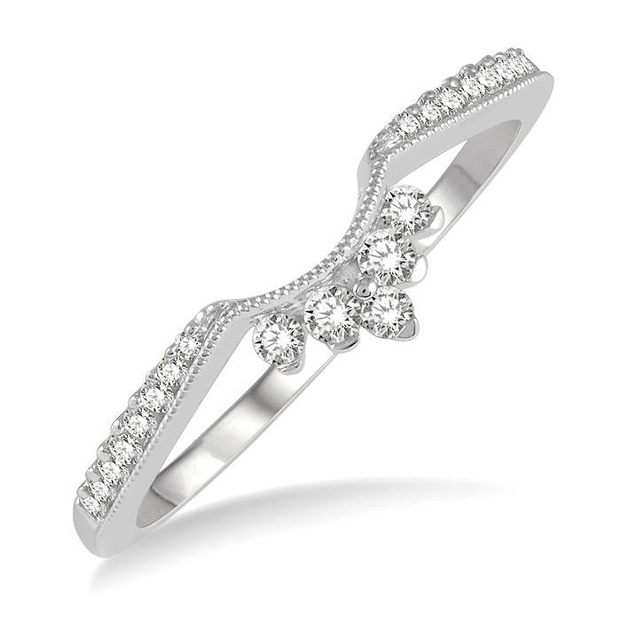 1/5 Ctw Crown Arch Round Cut Diamond Wedding Band in 14K White Gold