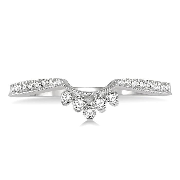 1/5 Ctw Crown Arch Round Cut Diamond Wedding Band in 14K White Gold