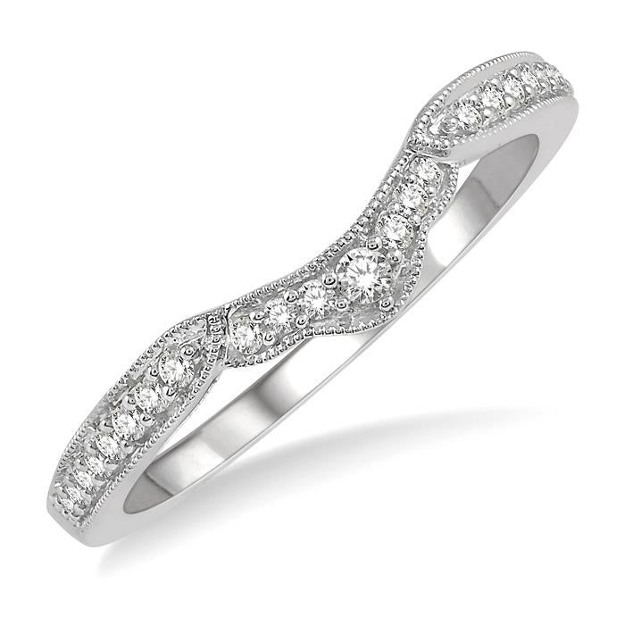 1/6 Ctw Arched Lattice Center Round Cut Diamond Wedding Band in 14K White Gold