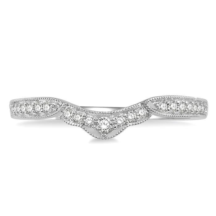 1/6 Ctw Arched Lattice Center Round Cut Diamond Wedding Band in 14K White Gold