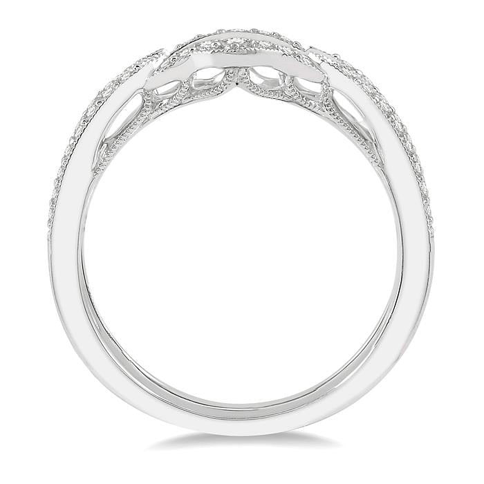 1/6 Ctw Arched Lattice Center Round Cut Diamond Wedding Band in 14K White Gold