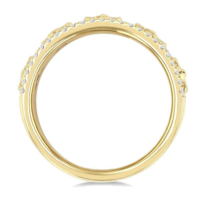 5/8 Ctw Clover Motif Round Cut Diamond Wide Fashion Band in 14K Yellow Gold