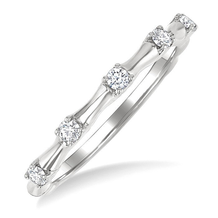 1/5 Ctw Bamboo Shoot Inspired Round Cut Diamond Fashion Ring in 14K White Gold