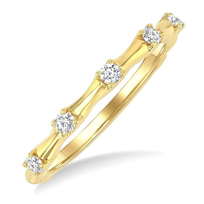 1/5 Ctw Bamboo Shoot Inspired Round Cut Diamond Fashion Ring in 14K Yellow Gold