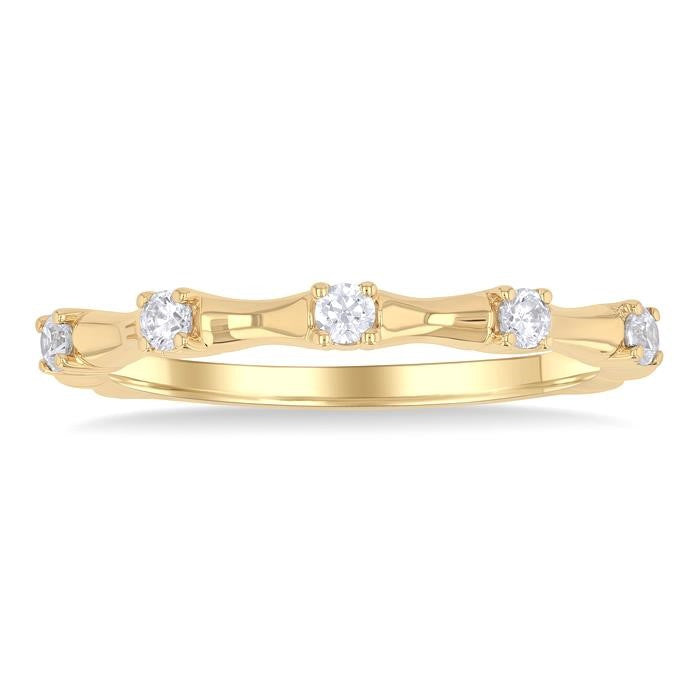 1/5 Ctw Bamboo Shoot Inspired Round Cut Diamond Fashion Ring in 14K Yellow Gold