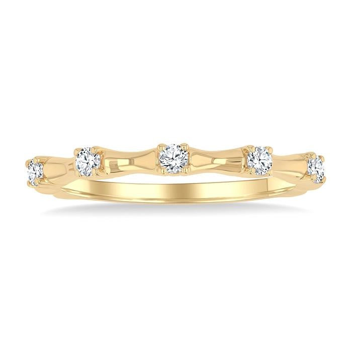 1/10 Ctw Bamboo Shoot Inspired Round Cut Diamond Fashion Ring in 10K Yellow Gold