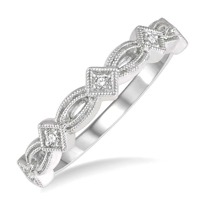 1/20 Ctw Interlinking Marquise & Rhombus Mount Round Cut Diamond Stackable Band in 14K White Gold