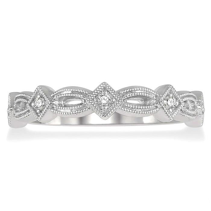 1/20 Ctw Interlinking Marquise & Rhombus Mount Round Cut Diamond Stackable Band in 14K White Gold