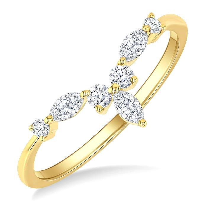 1/4 Ctw Chevron Centerpiece Marquise and Round Cut Diamond Wedding Band in 14K Yellow Gold