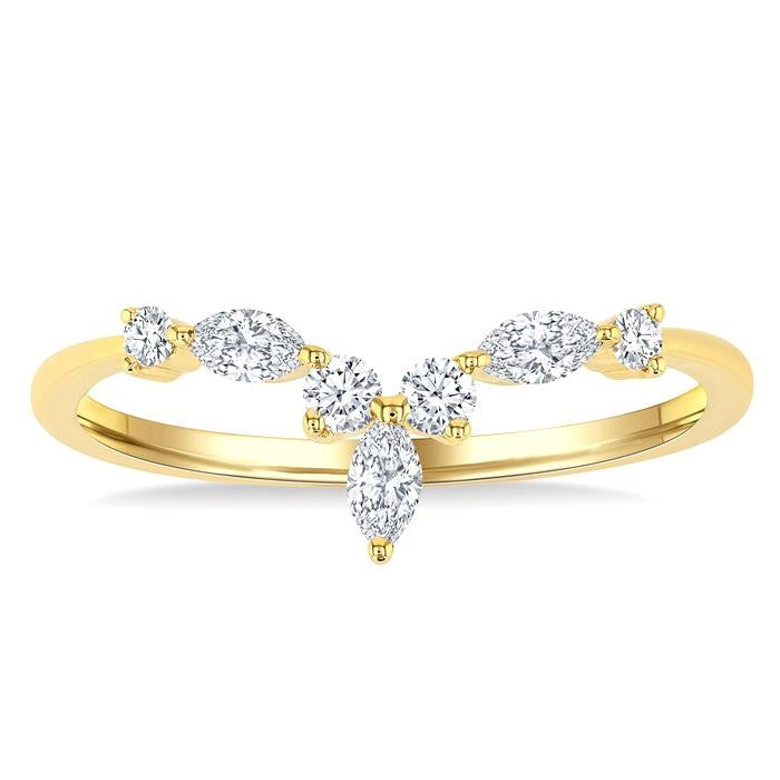 1/4 Ctw Chevron Centerpiece Marquise and Round Cut Diamond Wedding Band in 14K Yellow Gold