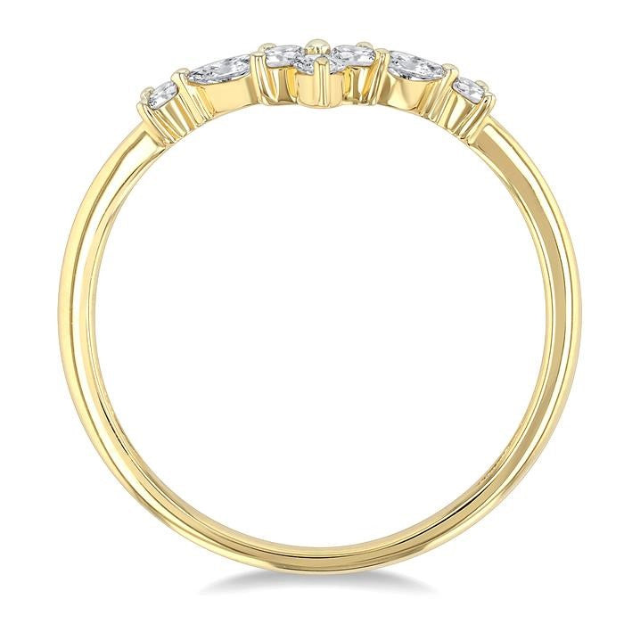 1/4 Ctw Chevron Centerpiece Marquise and Round Cut Diamond Wedding Band in 14K Yellow Gold