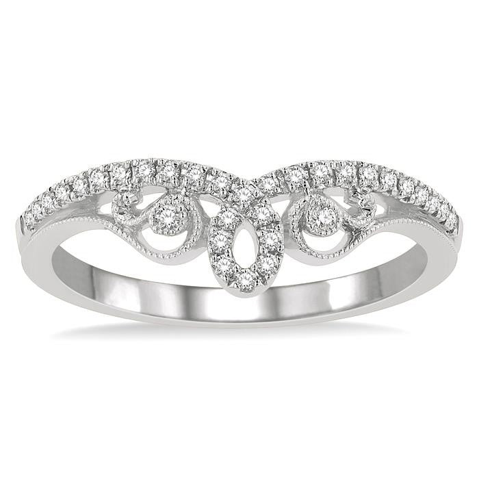 1/6 Ctw Chevron Loop Lattice Round Cut Diamond Wedding Band in 14K White Gold